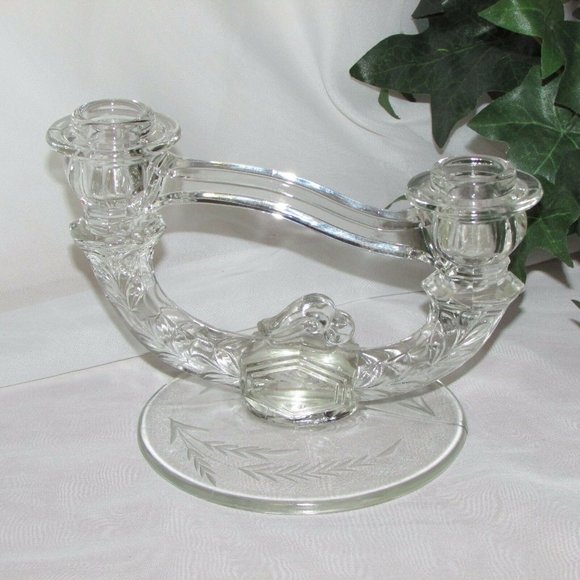 Vintage Indiana Glass Candelabra Two Branch Taper Candle Holder Bohemian Decor - Picture 2 of 6